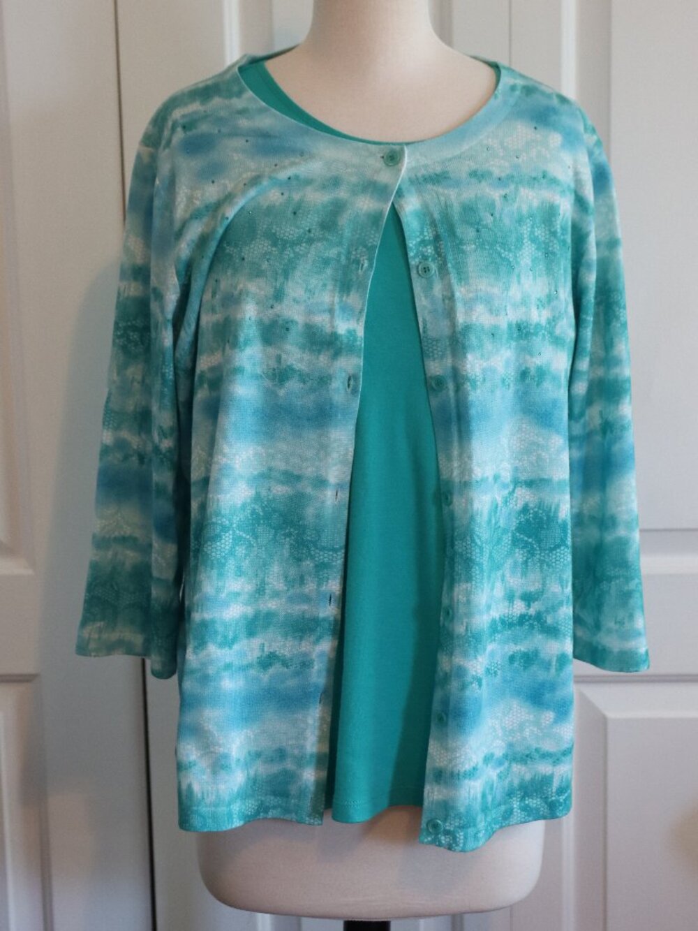 Christopher & Banks 3/4 Sleeve Cardigan and Matching Tank Size Large Aqua